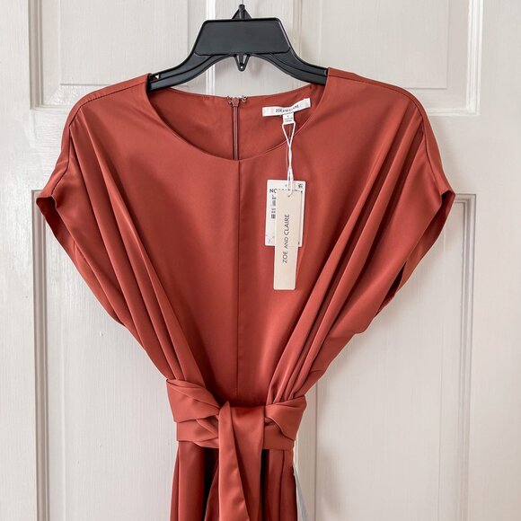 Zoe And Claire Tie Waist Satin Midi Dress - Picture 4 of 15